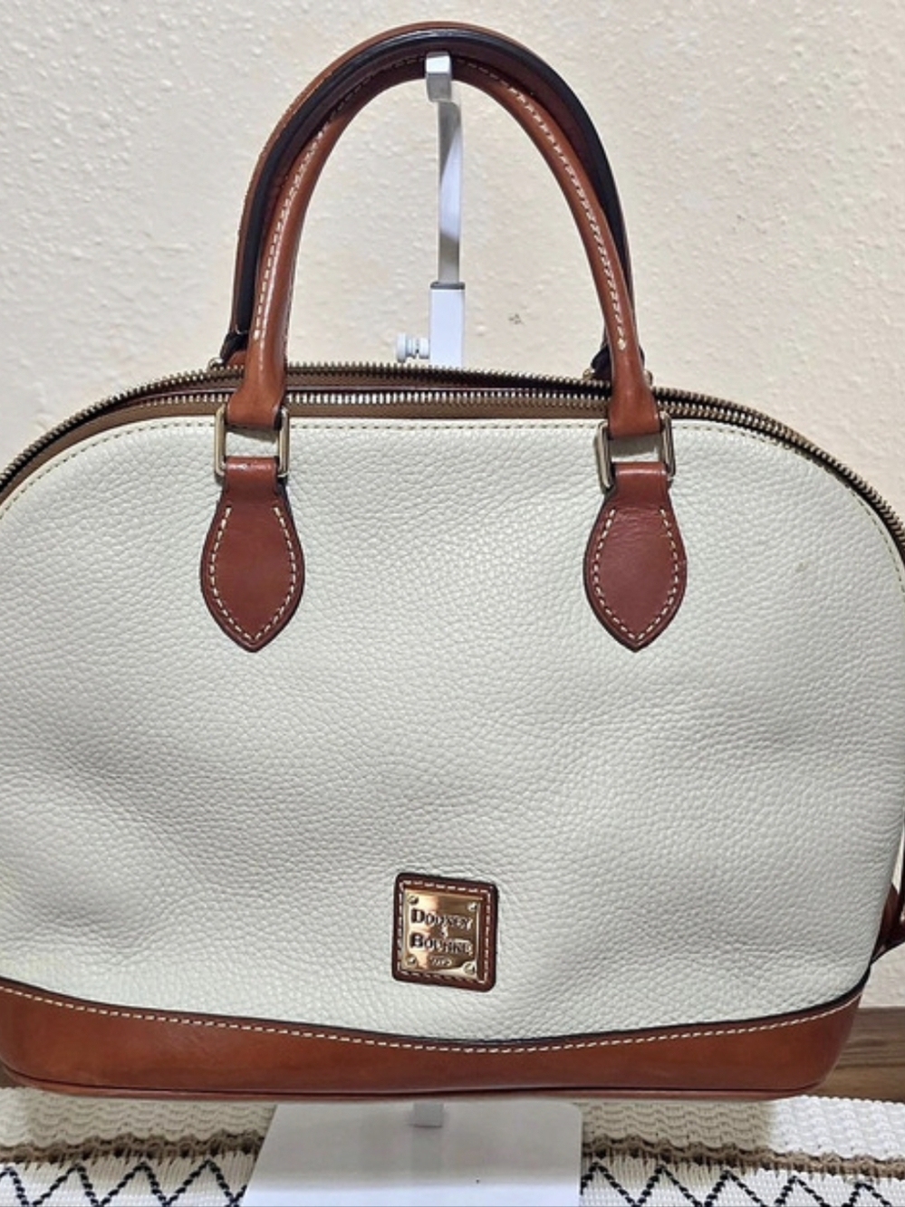 Dooney & Bourke Pebble Grain Domed Satchel White & Brown